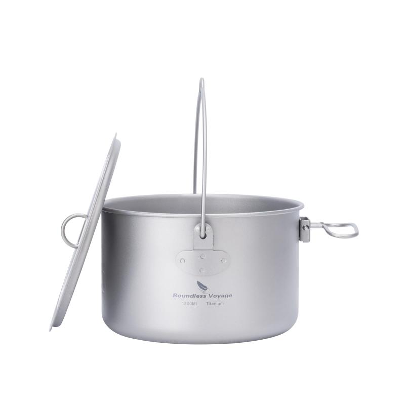 Boundless Voyage チタンクッカー ポット 調理器具 キャンプファイヤー用品 ハンギングポット 鍋 錆びない 軽量 折り畳み式ハンドル ソロキャンプ アウトドアキャンプ用品 料理器具 収納バッグ(4.0)