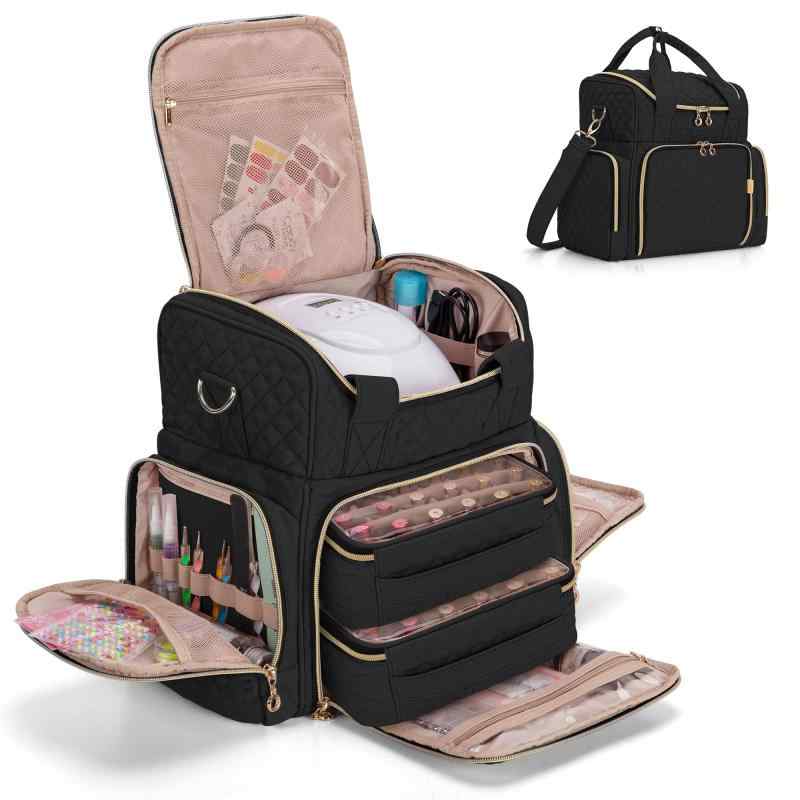 Luxja マニキュアケース 48ボトル用 ネイルライトとネイル道具収納可 2つの取り外し可能なバッグ付き 3WAY 持ち運び