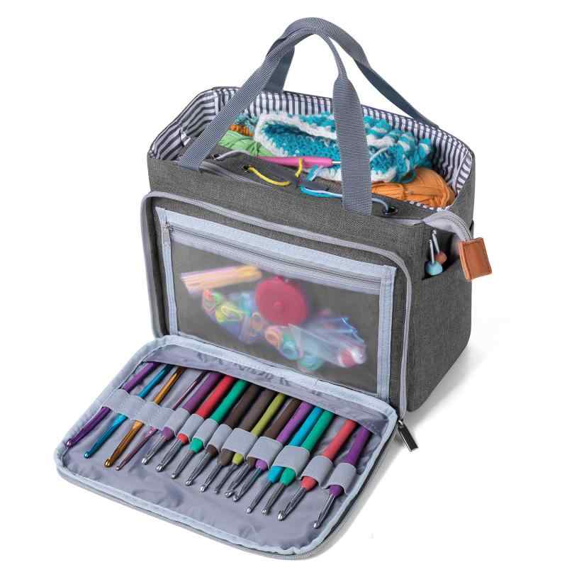 LUXJA トートバッグ 小もの かぎ編み 道具 保管 持ち運び (S,黒)