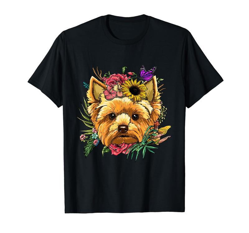 Rakuten - フローラル ヨークシャーテリア ドッグ 春 自然 犬好き Tシャツ