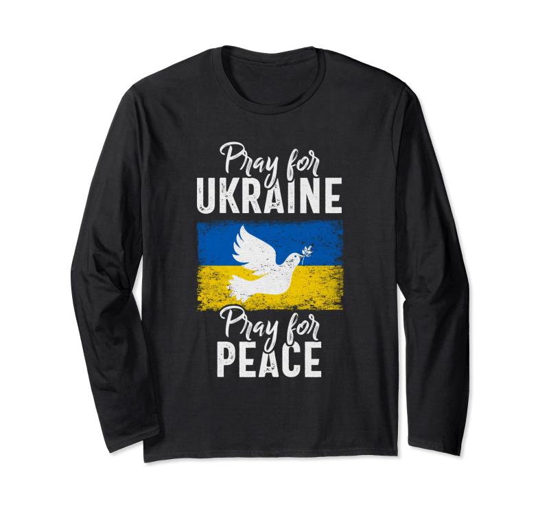 Pray for Ukraine Peace ウクライナ国旗、鳩 長袖Tシャツ