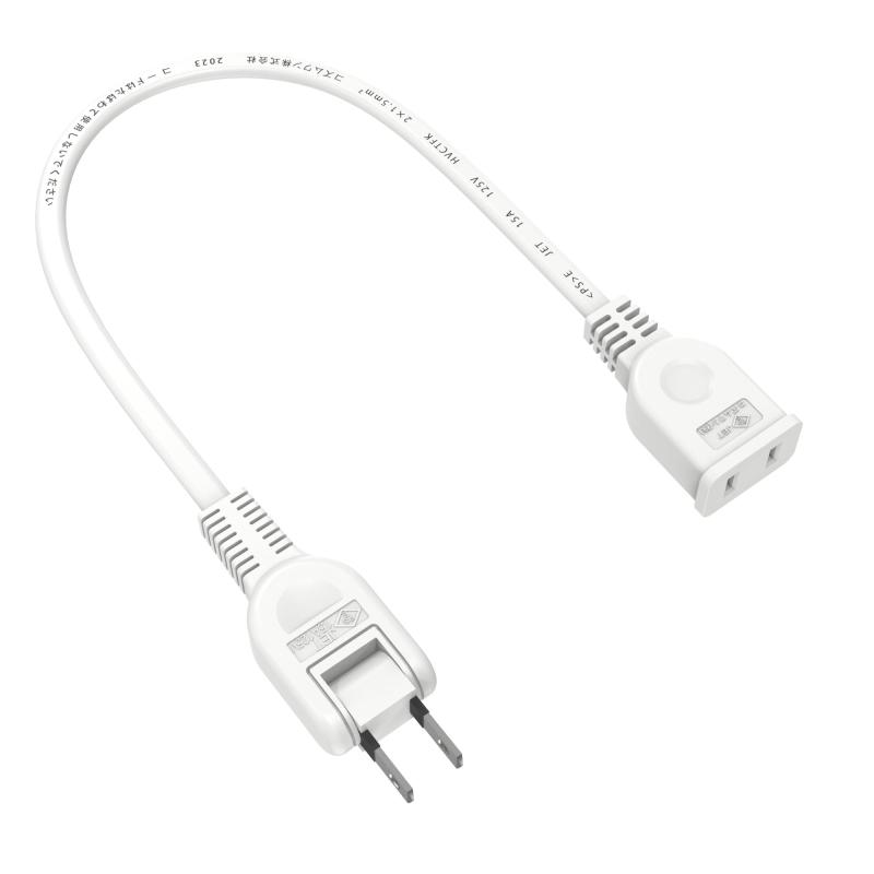 ACアダプター用電源延長コード 0.3m 30cm電源延長コード ホワイト 2ピンプラグ 延長ケーブル 短い ‎オス-メス 電源タップ トラッキング火災予防 絶縁キャップ付き 配線しやすい 180°スイング
