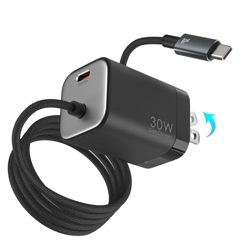 TOPADRE 30W 充電器 Type-c USB充電 器【1.5mケーブル一体型/PSE認証済/折り畳み式プラ/二台同時に充 電】小型 ACアダプターiPhone/iPad/AQUOS/OPPO/Galaxy/Xperia/Pixelなど機器対応 ホ