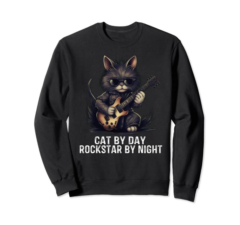 Rakuten - 昼は猫、夜はロックスター、ロック猫ギター好き トレーナー