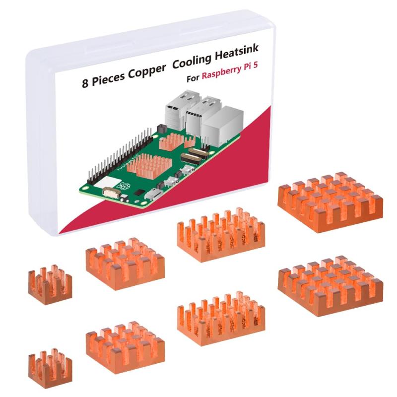 乐天商城 - GeeekPi 銅製ヒートシンク Raspberry Pi 5用 8個 ヒートシンク CPUクーラー 熱伝導性接着テープ付き Raspberry Pi 5用