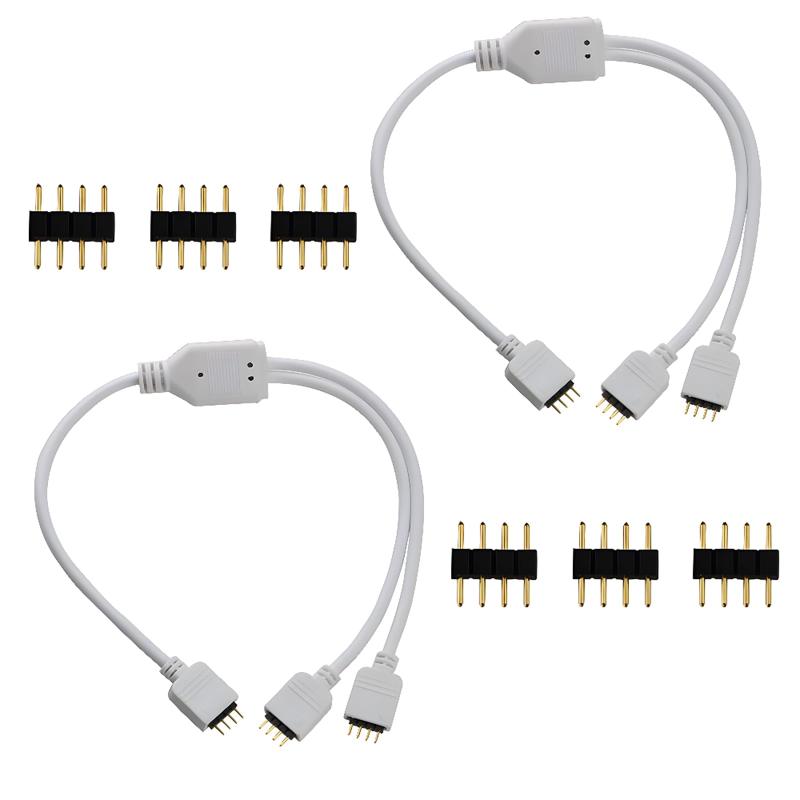 乐天商城 - CESFONJER 2パックLEDストリップスプリッター、1〜2ポートメス接続ケーブル（5050/3528 SMD LEDライトストリップ用）、6つのオス4ピンプラグ付き