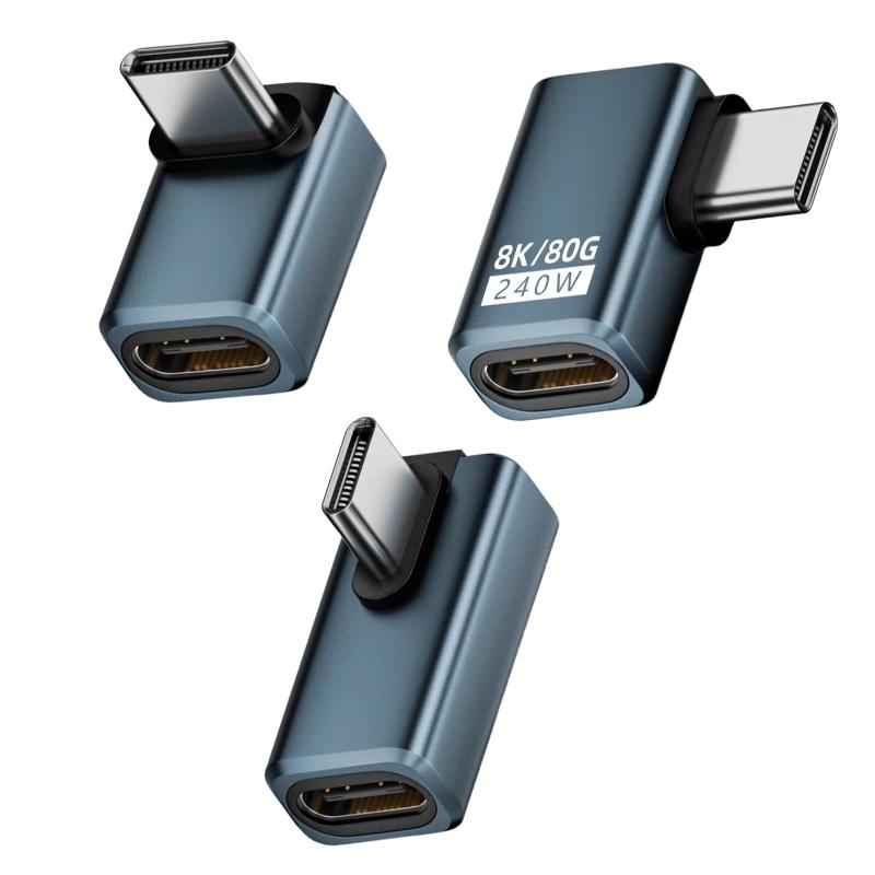 Poyiccot 80Gbps L字 USB Cアダプタ、L型 USB Cアダプタ3種類 の Thunderbolt 5 タイプ C延長コネクタ 対応 ノートパソコン、Macbook、iPhone 16、Steam Deck、3個