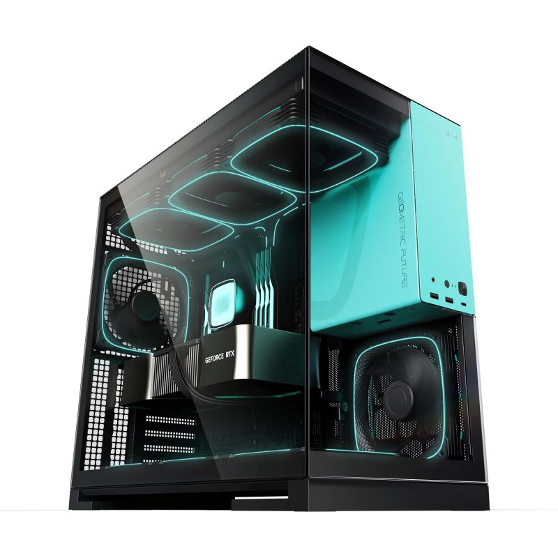 GEOMETRIC FUTURE ミドルタワーPCケース Model 5 Black Blue with 5FAN 「Squama 2503-14」5基標準搭載 強化ガラスパネル ピラーレス構造 RTX 40シリーズGPU対応 420mmラジエーター搭載
