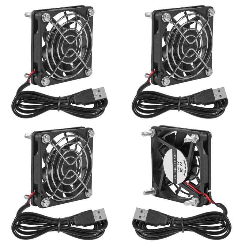 Lenovo - 4PCS 60mm USBボールブラシレス冷却ファンDC 5V冷却ファン6015 60x60x15mmミニUSBコンピューターPCケースファンUSBコネクタスリルズメタルグリルカバースモールアプライアンスシリーズ