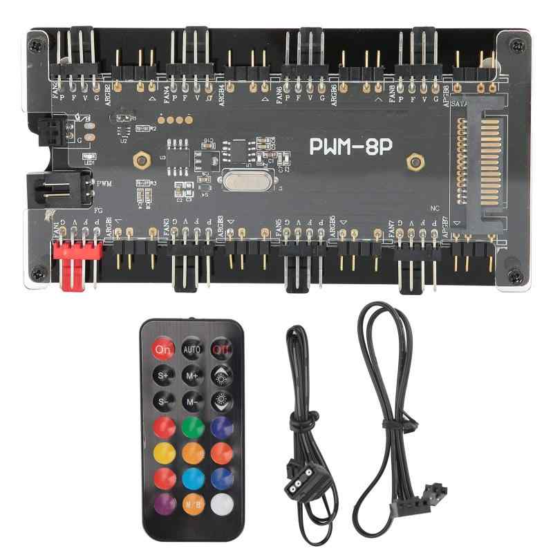 乐天商城 - 8ポートPWMファンハブ FAN HUB RGB用8分岐基板 ファン増設用ハブ 8ファンポート リモートコントロール PWM + ARGBコントローラーケースファン 8RGBポートプリッター SATA電源入力
