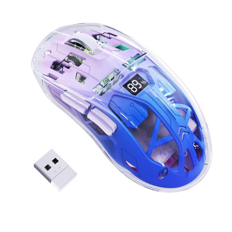 ZIYOU LANG×FREEWOLF A2 ゲーミングマウス ワイヤレス RGBイルミネーション 透明PCケース 原相3212チップ 1680万色照明 電池残量ディスプレイ 2.4G＆Bluetooth接続 人間工学デザイン 長寿命スイッチ DPI調