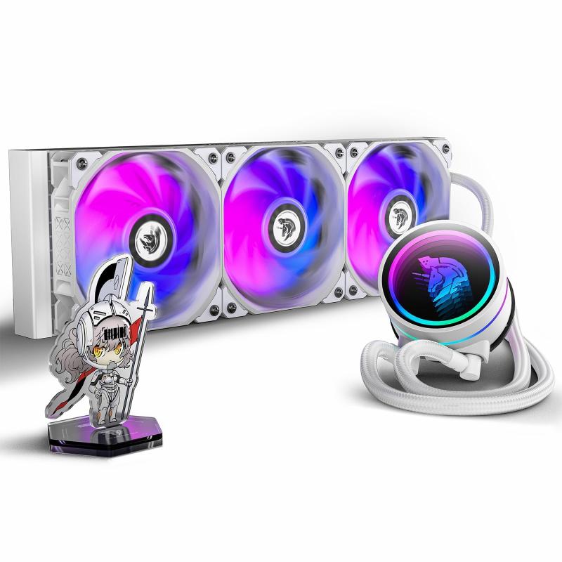 AsiaHorse 簡易水冷 CPUクーラー 360MM TDP 330W、最も強力なデュアル ウォーター ポンプ冷却、4500 RPM および 3000 RPM PWM 自動冷却、3 つの 120MM 1800 RPM ファンを搭載、1680万色 AR