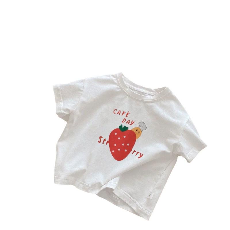 Tシャツ 女の子 キッズ ベビー 半袖 カットソー トップス 子供服 コットンプリントTシャツ 丸首 ラウンドネック プルオーバー 白 薄手 通気性 吸汗 速乾 普段使い 通学 通園 カジュアル ナチュラル かわいい おしゃれ 夏