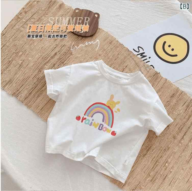 ビジョンストアのTシャツ 女の子 キッズ ベビー 半袖 カットソー トップス 子供服 コットンプリントTシャツ 丸首 ラウンドネック プルオーバー 白 薄手 通気性 吸汗 速乾 普段使い 通学 通園 カジュアル ナチュラル かわいい おしゃれ 夏｜アングル3