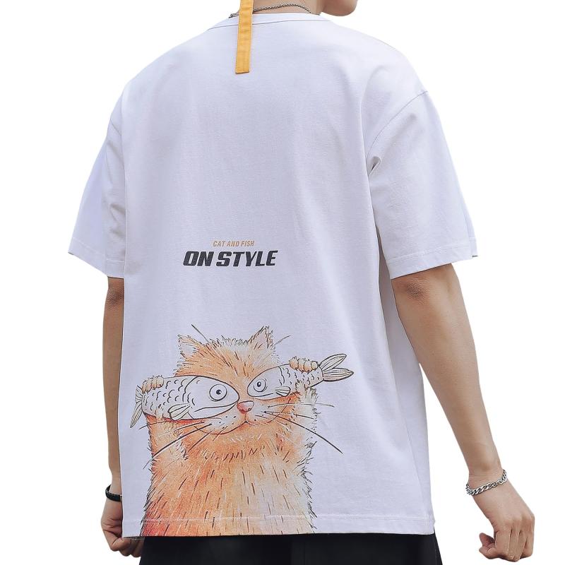 Rakuten - [Easykode] Tシャツ メンズ 半袖 夏服 かわいい トップス 猫 ティーシャツ 人気 服 バックプリント tshirt はんそで ティシャツ 大きいサイズ なつふく オシャレ てぃーしゃつ カットソー 綿100 男