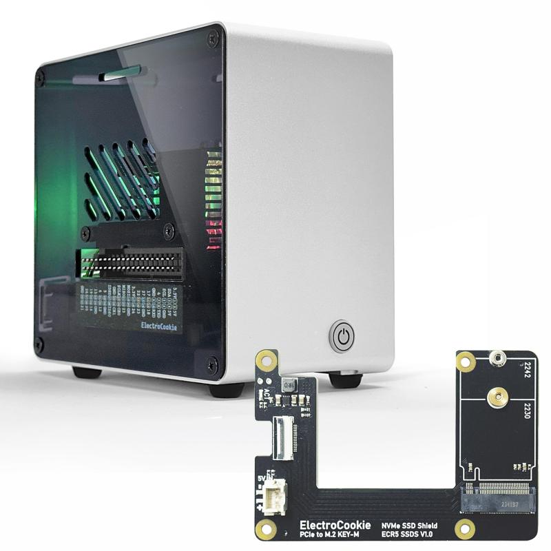 乐天商城 - ElectroCookie Raspberry Pi 5ケース、アルミニウム製ミニタワーケース、M.2 NVMe SSD PCIe HATとアクティブRGB照明クーラー付き