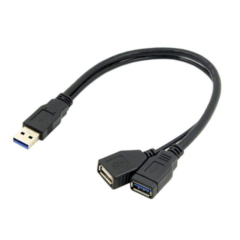 'Chenyang USB 3.0 Female to Dual USB Male Extra Power Data Y Extension Cable for 2.5'' Mobile Hard Disk Black Color'