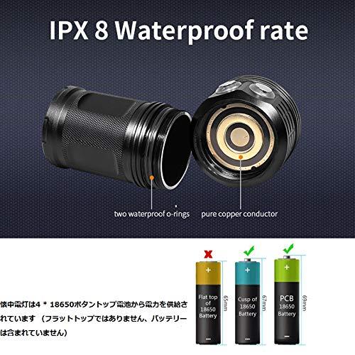 ビジョンストアのSecurityIng ダイビングライト 8000ルーメン 水中ライト 防振 IPX-8防水 500メートル ダイビング80メートル 3つライトカラー 8つ調光モード 水中懐中電灯 ダイバーライト ダイビング 潜水 防災 地震｜アングル2