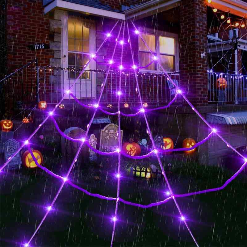【BEAUTY PLAYER】ハロウィン 飾り クモの巣 ライト LED パープル イルミネーション 屋外用 ドレープライト 250球 8種点灯モード 5本*5M リモコン付き 地釘付き 屋内 屋外パーティー お化け屋敷 バ
