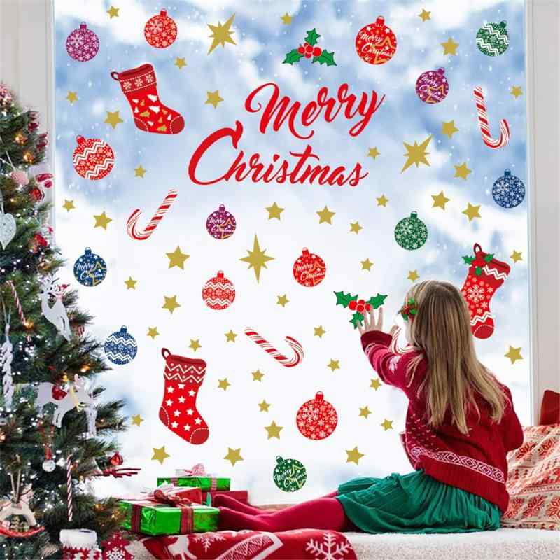 乐天商城 - クリスマスウォールステッカー クリスマスボール キャンディケーン ソックス 星 おしゃれ 室内装飾用 はがせるシール 壁紙 壁 飾り Merry Christmas Decor リビングルーム 寝室 ウォールペーパー