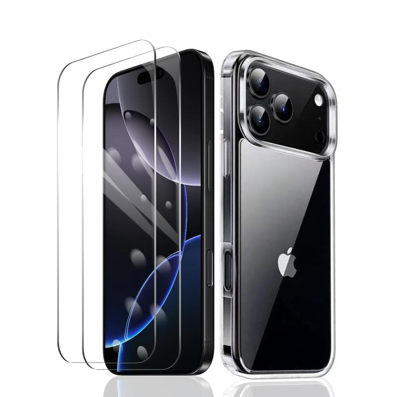 Rakuten - Fylnatc 対応 iPhone 17 Proとの互換性あり ガラスフイルム ケース クリア 保護カバー TPU素材製 軟性 保護フイルム 強化ガラス 日本旭硝子素材 薄型軽量 衝撃吸収 飛散防止 硬度9H 気泡防止 貼り付