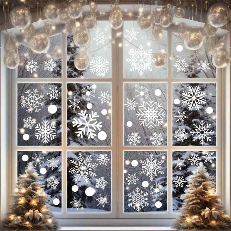 Rakuten - クリスマス ステッカー 窓 シール 6枚セット 雪の結晶 ウォールステッカー 静電ステッカー 剥がせる 汚れない 防水 雪の結晶 冬 雪 白 スノーフレーク クリスマス 飾り 壁 ガラス 小物 部屋