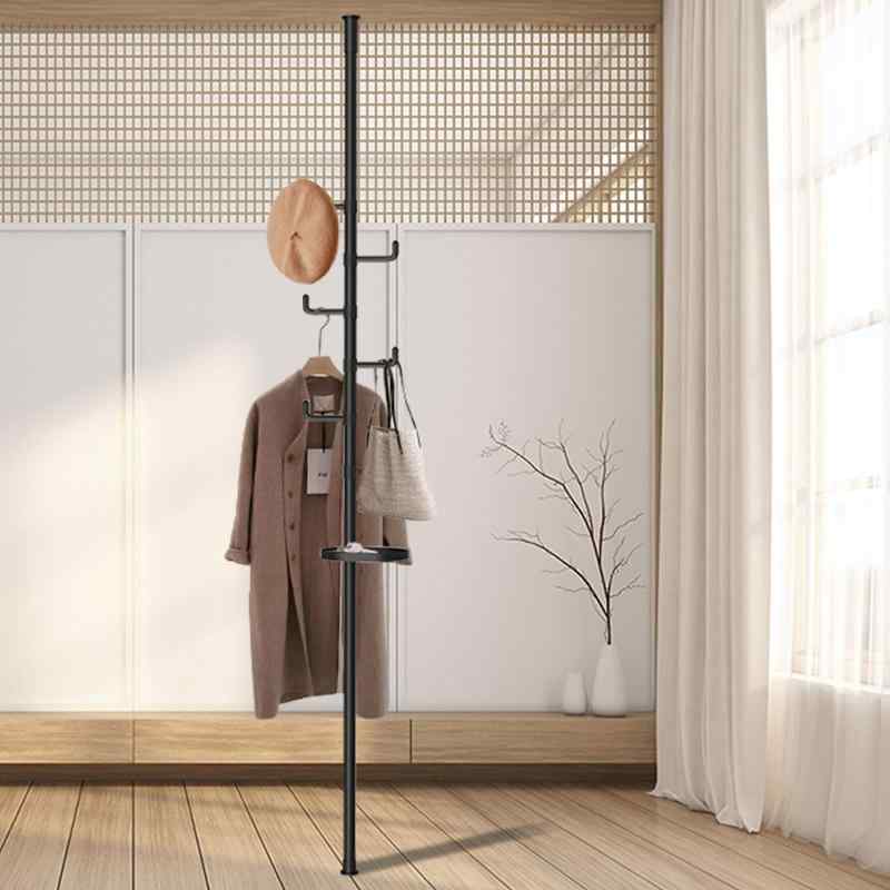 Rakuten - 【新生活応援】突っ張りポールハンガー ハンガーラック ポールハンガー調節可能（ L型フック×6，トレイ×1）強力固定 天井突っ張り式 伸縮棒 おしゃれ スリム 省スペース コートハンガー