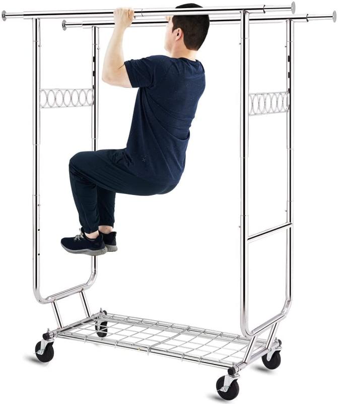Rakuten - HOKEEPER ハンガーラック 耐荷重200KG 家庭/業務用 大容量 スタンド 棚付き 縦横伸縮 高さ調節可能