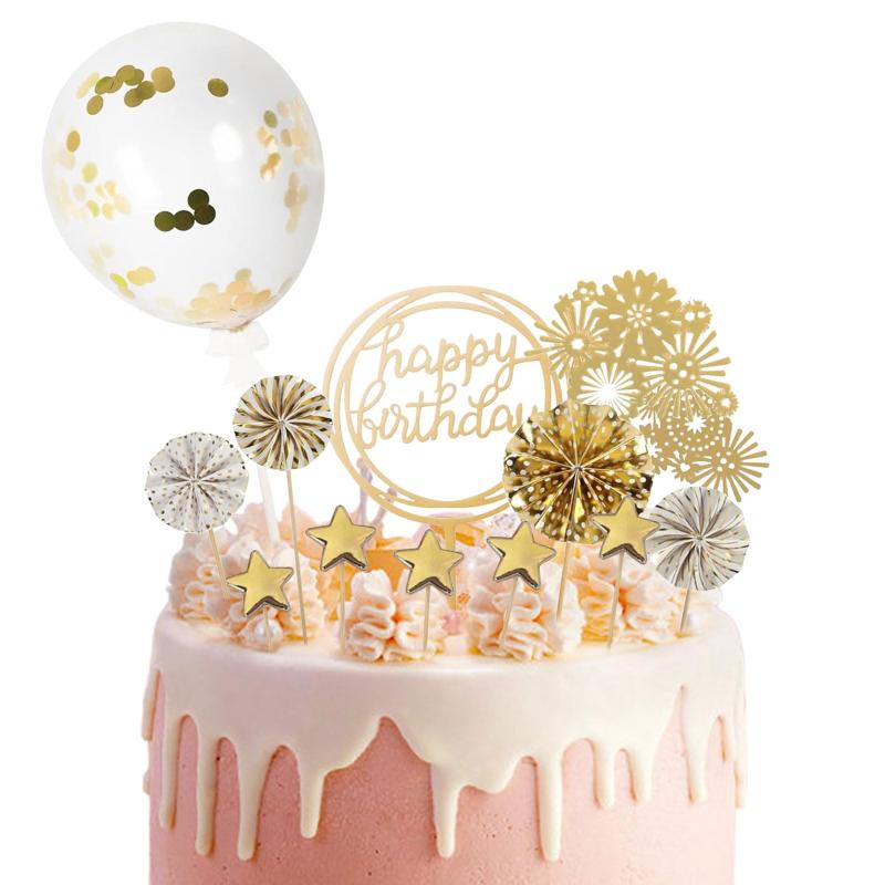 ケーキトッパー 誕生日 13点セット Happy Birthday ケーキ挿入カード かわいい 風船 ペーパーファン 星 花火 ケーキトッパー 誕生日 ケーキ飾り 豪華セット ケーキデコレーション【ケーキトッパーセット】誕生日ケーキの飾りに使えるケーキトッパーセットです。様々な種類があるので、どんなケーキも素敵に仕上げます。そんなに時間をかからないでケーキを可愛く華やかに飾ります。【素材】ケーキトッパーは高品質のアクリルで作られ、ペーパーファンは環境に優しい紙で作られ、バルーンは良質のゴムで作られます。無毒で臭いもなく、丈夫で耐久性があり、壊れにくく、再利用可能です。安心してご利用いただけます。【飾りやすい】ユニークなデザインのケーキトッパーは、ケーキに特別で楽しい雰囲気を加えてくれます。トップに飾るだけで一気に華やかなケーキが出来上がり特別な誕生日のお祝いをおしゃれに演出することができます。【幅広い用途】ケーキの装飾だけでなく、前菜のピック、フルーツピック、パーティーフードピック、アイスクリームの装飾などとしても使用できます。パーティーに最適です【サイズ・セット内容】サイズは画像をご参照ください。パッケージ：ケーキトッパー13点セット。happy birthdayトッパー*1、星*5、バルーン*1、花火トッパー*2、ペーパーファン*4。