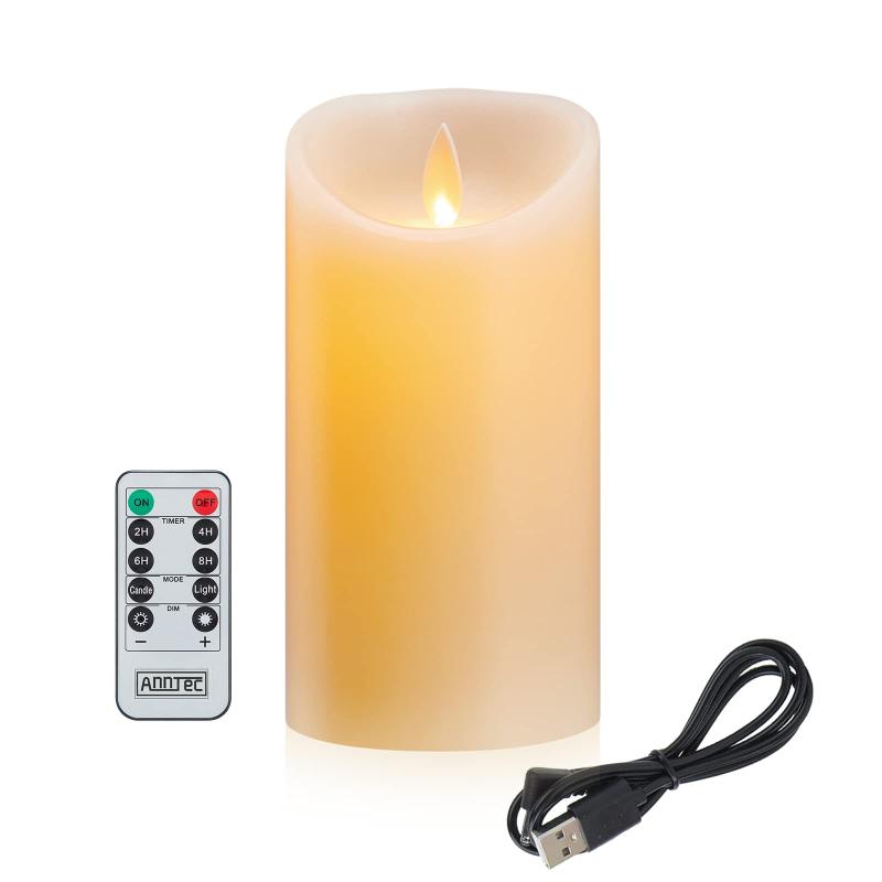 AnnTec LEDキャンドルライト USB充電式 リモコン搭載 ロウソク インテリアライト 本物の炎のようにゆらめく 暖色光 火を使わない クリスマス パーティー 結婚式 誕生日 室内 室外飾り 安全 省