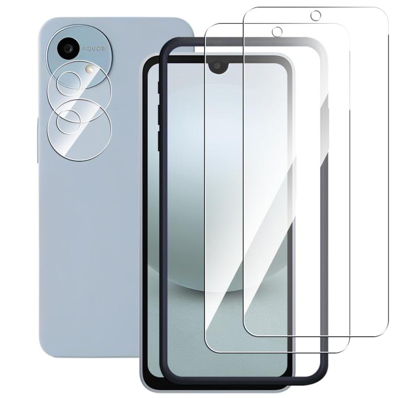 ZXZone Aquos Wish3/Wish2/Wish用 ガラスフィルム（2枚）＋カメラフィルム（2枚） レンズ保護 全面保護 硬度9H 高透過率 飛散防止 強化ガラス 耐衝撃 液晶保護 指紋防止 気泡ゼロ 自動吸着 貼り付け