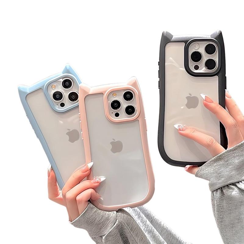 乐天商城 - saymi 猫耳 おしゃれ 韓国 iPhone ケース 3色展開 くすみカラー 可愛いシルエット 肉球形サイドボタン ネコ好き クリア 軽量 衝撃吸収 持ちやすい cat