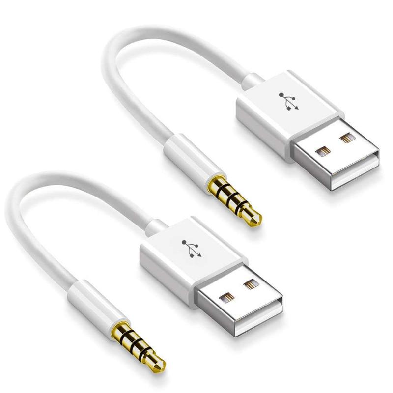 iMangoo iPod shuffle用 充電 ケーブル 純正 iPod Shuffle 3/4/5/6/7世代 専用 USB ケーブル 3.5mm データ転送 同期 2本セット ホワイト