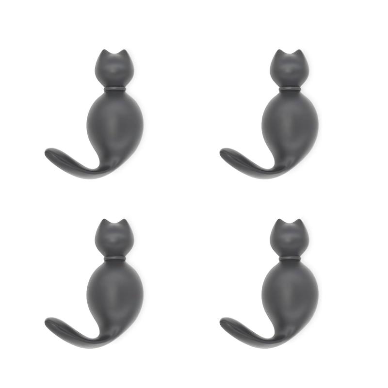 PLEGOOD 猫型 フック 4個セット 壁掛け ネコデザイン おしゃれ 耐荷重 小物掛け 帽子 鍵 コート インテリア ブラック