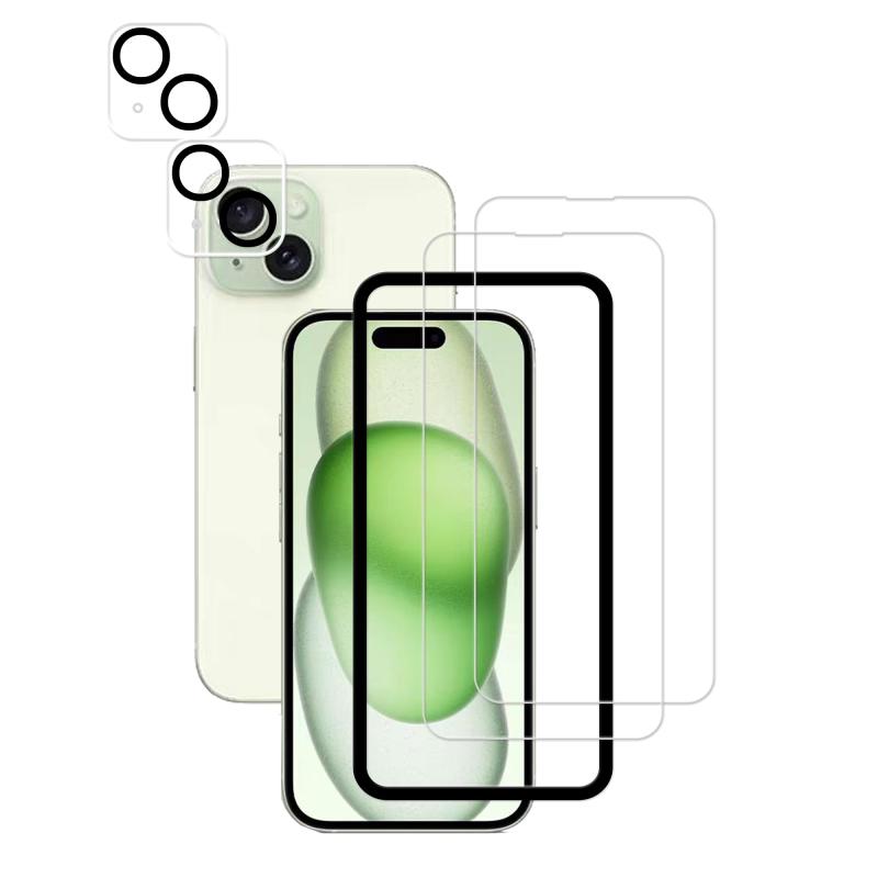 HKKAIS 対応 iphone15 フィルム【2+2 枚セット+ガイド枠付き】日本製硝子採用 iphone15 ガラスフィルム iphone 15 カメラフィルム 強化 ガラス 液晶画面 あいふおん15 保護 フィルム【対応機種-2+2枚入り】iPhone15 用 ガラスフィルム（2枚入り）＋カメラフィルム（2枚入り）。万が一製品にご満足いただけない場合は、弊社よりに全額返 金·交換対策がございますので、ご遠慮なくご連絡ください。ご安心してお買い求め下さいませ。【旭硝子素材】:日本製旭硝子素材の採用、また硬度は業界最高レベルの9Hであり、カッタ一などの鋭利なものを当てたとしても損傷なく長らく使えます。気泡に悩まされることなく、より簡単に、より綺麗に液晶保護フィルムを取り付けることができます。技術性が必要ではありません。また、ガラス素材で、気泡も入りにくいです。フィルム貼りが苦手の方はご安心ください。【耐久性 安全性】: 強化ガラス 耐衝撃、スクラッチ防止。飛散防止加工、激しい衝撃を受けてもガラスフィルムは貼り付けのままでございます。飛散傷害に安心してください。耐衝撃, 傷に強い素材採用、衝撃からきちんと守ります。【指紋・汚れ防止】:特殊なコーティング加工を施しましたので油や指紋など付いても軽く拭けば汚れはすぐに落ちます。本体をスムーズに操作できるよう、程よい厚さ設計で、画面をはっきり反映していて同時に、高感度を維持できて、スマホの5D タッチ などの機能を問題なく使えます、すごく実用です。【貼り付けが簡単】 強化ガラスフィルムの背面にはナノ分子材料があり、貼り付ける際にはガラスフィルム上部を画面の各ポートに位置合わせ、エッジを持ってゆっくりと下ろすと、画面に自動的に吸着して気泡を排出します。すごく簡単な作業です。【注意】この機器は周辺部が曲面となったラウンド仕様のため、保護フィルムを端まで貼ることができません。そのため、表示部分よりも保護フィルムが小さくなっています。購入する場合、ご承知ください。"