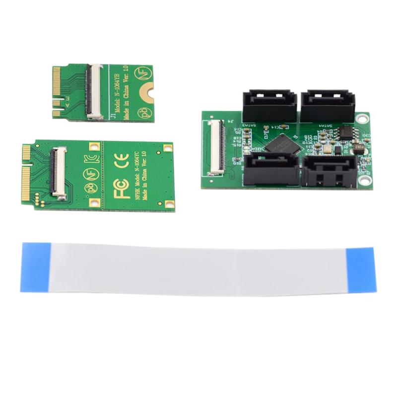 xiwai Mini PCI-E &amp; NGFF A+E - SATA 3.0 4ポートアダプターケーブル 6Gbps - SSDストレージ容量を拡張
