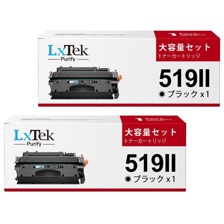 LxTek Purify CRG-519II キャノン 用 トナー CRG-519II ブラック(モノクロ) 2本セット 大容量 キヤノン 対応 canon 用 LBP6300 LBP6330 LBP6340 LBP6600 LBP251 LBP252 互換トナーカートリッジ【セット内容】LxTek Purify canon 対応 CRG-519II 互換トナーカートリッジ 2本セット【対応機種】LBP6300 LBP6330 LBP6340 LBP6600 LBP251 LBP252【個別包装】キャノン 用 トナー CRG-519II は 個別包装で長期保存に適しています。一本ずつ箱に入っていますので、製品破損などの状況も最大限抑えます。【印刷枚数】約6400枚（1個あたり） 印刷可能枚数は、A4用紙・画像面積比5％で連続印刷したときの参考値です。印刷内容や(文書・写真)、用紙サイズ、用紙の種類、使用環境などによって実際の印刷枚数は異なります。純正よりも印刷枚数が多く、価格でもコストパフォーマンスは高いが、印刷効果は遜色がありません。【多場所適用】家庭、会社、学校など、さまざまな場所のプリンターで使用でき、日常の印刷に適しています。