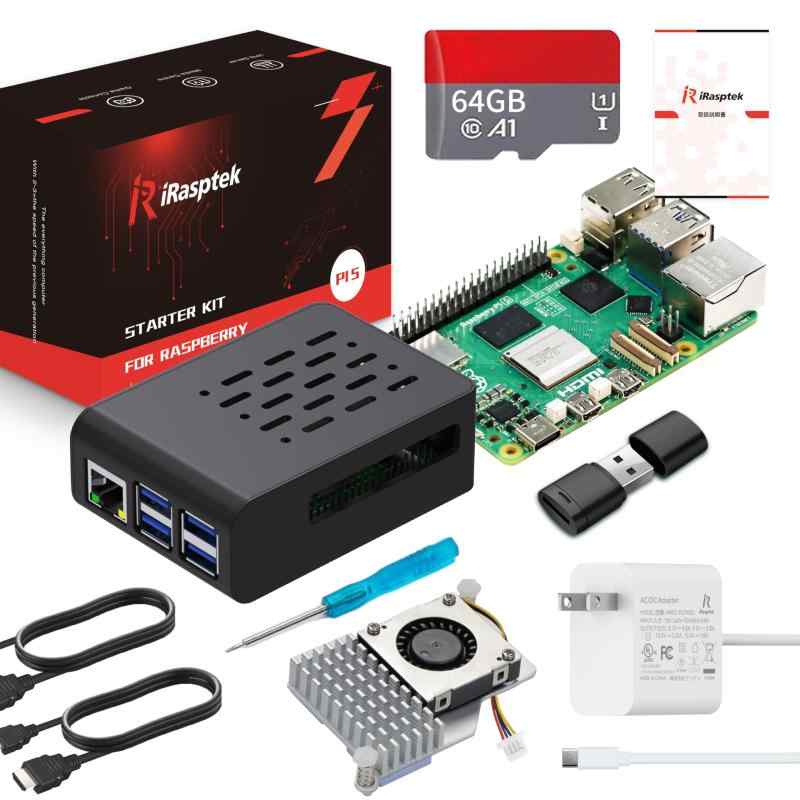 iRasptek Starter Kit For Raspberry Pi 5/ラズベリーパイ5 RAM 8GB — 64GB ラズベリーパイ OSをプリインストー