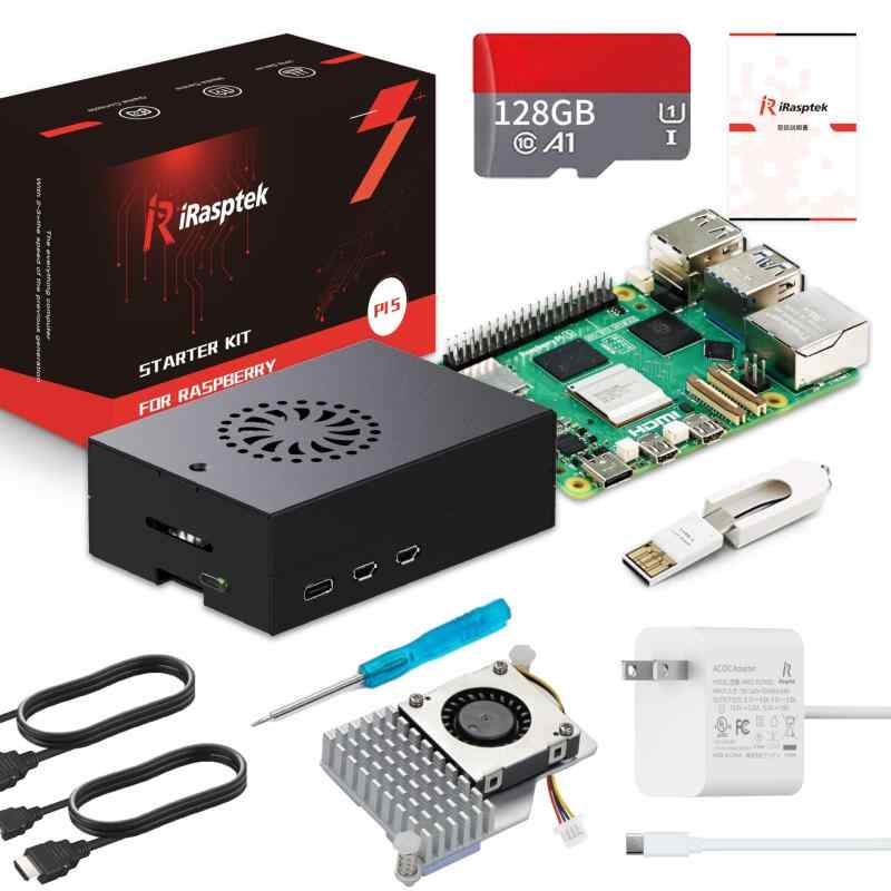iRasptek Starter Kit For Raspberry Pi 5/ラズベリーパイ5 RAM 8GB — 128GB ラズベリーパイ OSをプリインストー