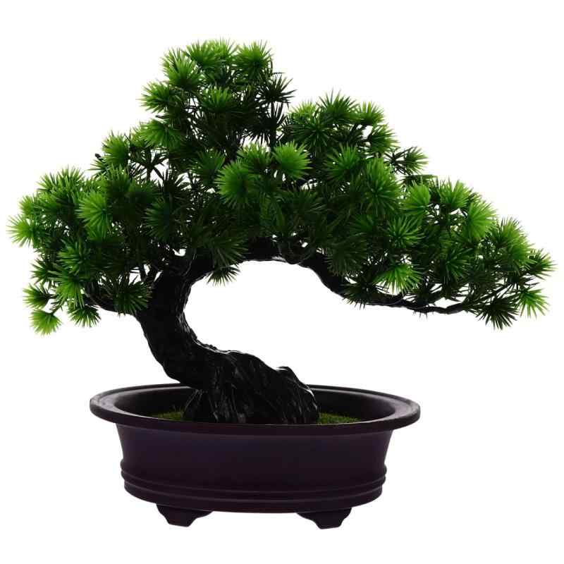 HANABASS 人工 盆栽 松 フェイクグリーン 観葉植物 鉢植え 迎客松 造花 インテリア 卓上 飾り 世話不要 枯れない 和風 モダン 禅の意 自宅 オフィス 玄関 プレゼント (約27cm)