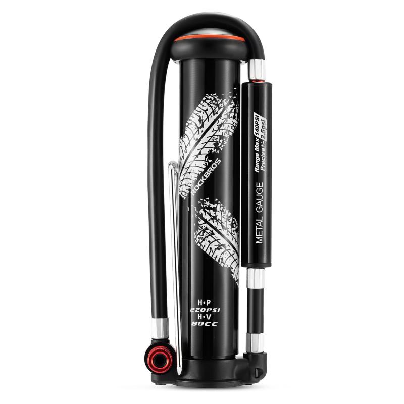ROCKBROS 自転車 空気入れ 携帯ポンプ 仏式 米式 バルブ対応 ミニフロアポンプ くうきいれ 高圧 220PSI アルミ合金製【高品質素材】ROCKBROSの自転車空気入れは高品質のアルミニウム合金と耐熱、凍結防止、防爆、耐摩耗性ホースを採用し、製品の耐久性と使用寿命を確保する。表面は酸化処理されているので、より優れた耐食性を持っています。密封接続ですので、エア漏れの心配はありません。【高圧で省力】弊社の自転車ミニフロアポンプの最大圧力は220PSIに達しています単回に入れる空気量は800cc、他のミニポンプよりも空気を入れるスピードが速く。気密性抜群、充填効率を大幅に向上させることができます。ホースが曲がるので角度をつけて好きなポジションから空気を注入できます。使い易いので初心者の方にもおすすめ。【多機能】T字型のバルブデザイン、米式/仏式バルブに対応して、仏式/米式は簡単に切り替える。隠し式精密圧力計：気圧測定可能、最大表示値140psi。T型空気注入口の両端には圧縮可能な口金があり、バルブの穴に押すと、空気が充填される。同梱の浮輪/ボール用ズルセットを使用して、バスケットボール、サッカー、浮き輪、風船などのボールや空気入り玩具に空気を入れることができます。【小型で軽量】この空気ポンプは長さ約17cm、幅約4cm、重量約170gとなっており、軽量でコンパクトで、自転車の走行時や長距離の緊急使用に適して、折り畳むことができる設計で、空間を取らないで、自転車バッグ/ポケットの中に置くのに適します。【幅広い用途】本製品は生活のあらゆる充填のニーズに応えることができます自転車、マウンテンバイク、ロードバイク、バスケットボール、サッカー、浮き輪など、様々な用途の空気充填に適しています。製品は一年の期間があります。この期間内に、万が一商品は何かご問題がありましたら、弊店と連絡してください。交換にしてもしても、できる限り早くお客様のために解決させます。