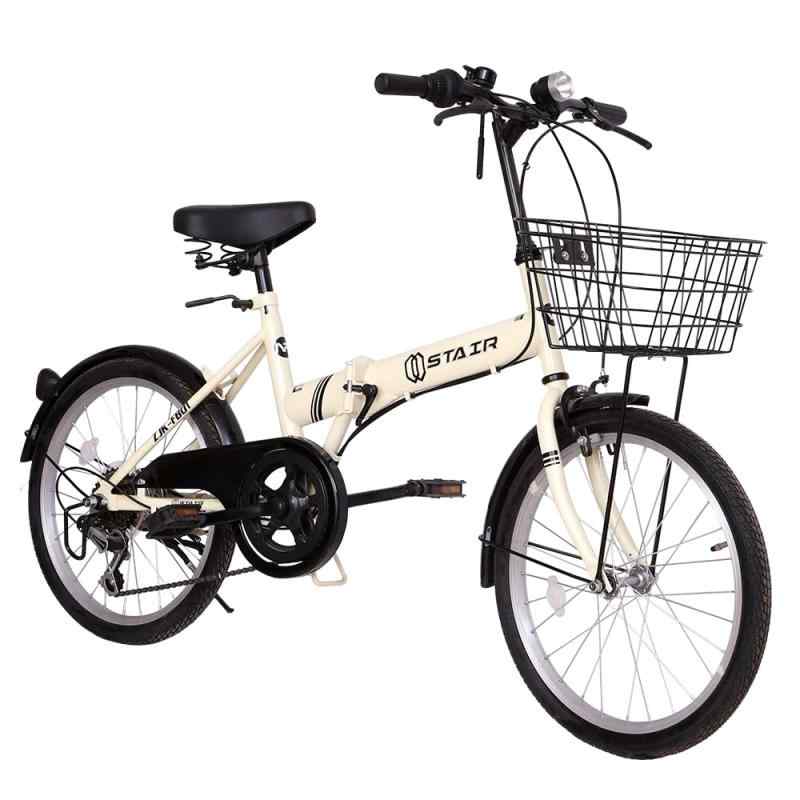 折りたたみ自転車 折り畳み自転車 20インチ シマノ6段変速 カゴ付 ライトのプレゼント付き 前後泥除け装備 ハンドルの高さ調節できる 小径車 ミニベロ (ブラック)