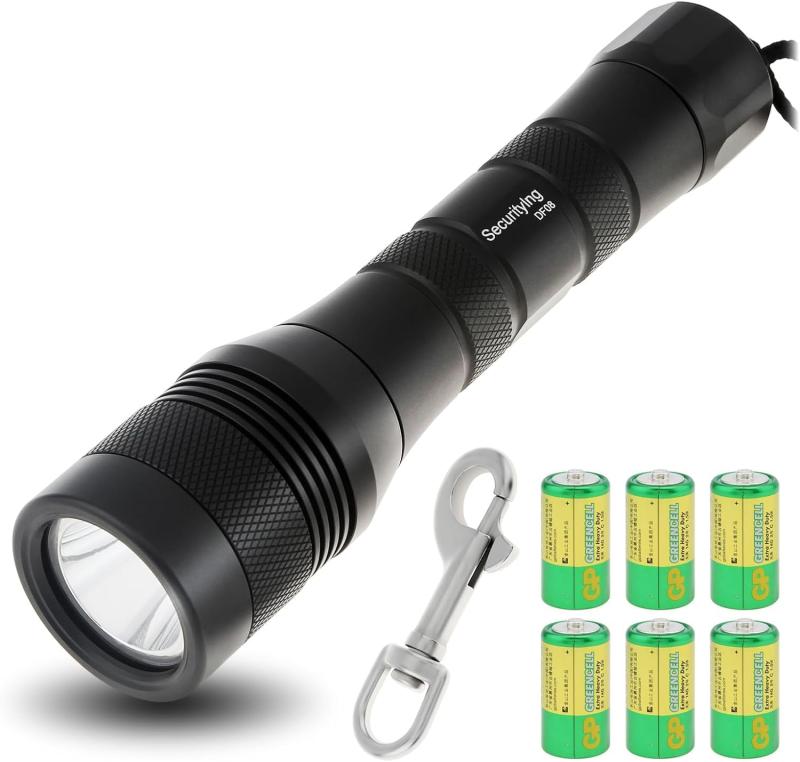 SecurityIng DF08 ダイビングライト 1050ルーメン 明るい U4 LED 水中ライト IPX-8防水 水中150M 6500K 1つ点灯モード ダイビング・ナイトダイビング・スキューバダイビングライト 単二型電池・18650・266