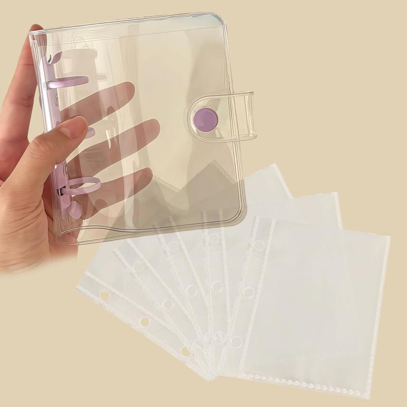 Orirya A8 透明バインダー 手帳 ミニ 3穴 PVC カバー 収納 カードポケット10枚付き スナップ式 小さいサイズ かわいい シール帳 女の子 日記帳 diy アルバム カードケース ステッカー デコ素材収 vision-stores-10196943 ビジョンストア サンプル画像2