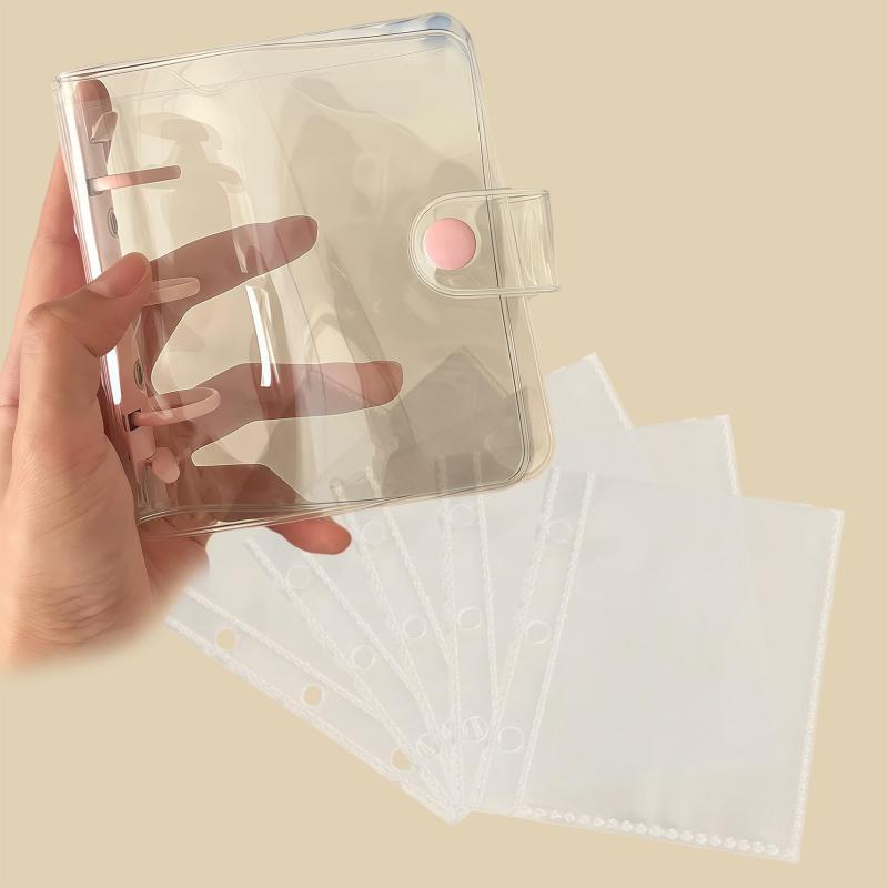 Orirya A8 透明バインダー 手帳 ミニ 3穴 PVC カバー 収納 カードポケット10枚付き スナップ式 小さいサイズ かわいい シール帳 女の子 日記帳 diy アルバム カードケース ステッカー デコ素材収 vision-stores-10196943 ビジョンストア サンプル画像3