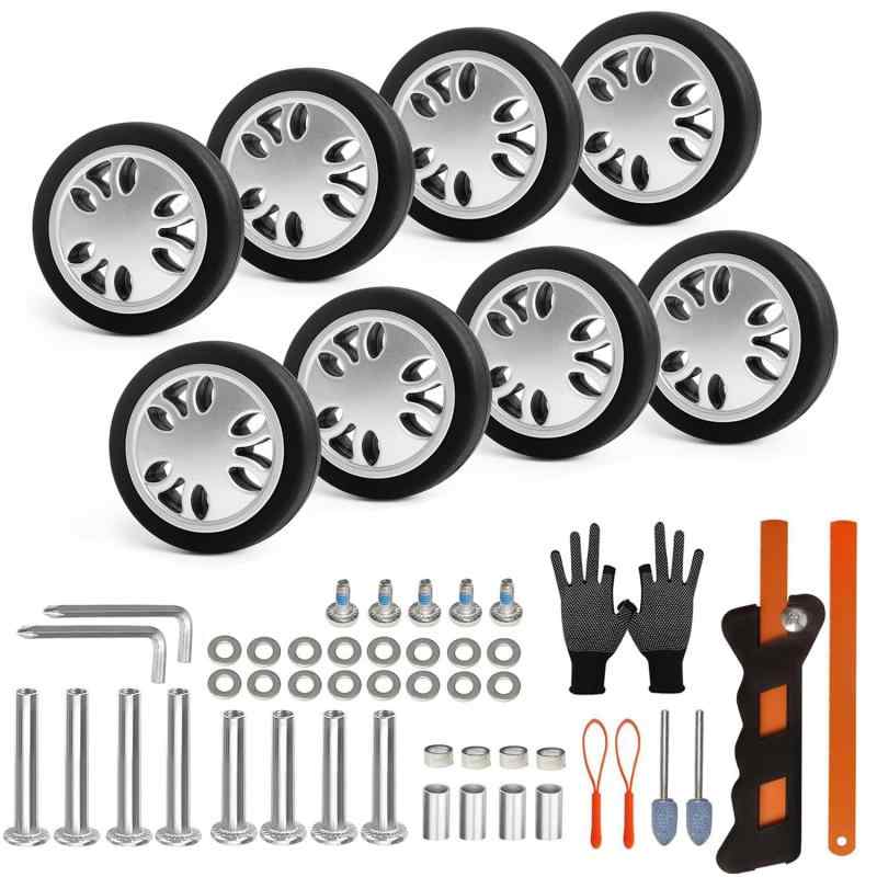 ASUNTOM 荷物ホイール 交換セット 直径 2インチ/50mm 厚さ 0.59インチ/15mm スーツケース PVC ゴム インラインホイール 2つのサイズの車軸付き フルセット 修理ツール スピナー スーツケース トロリ