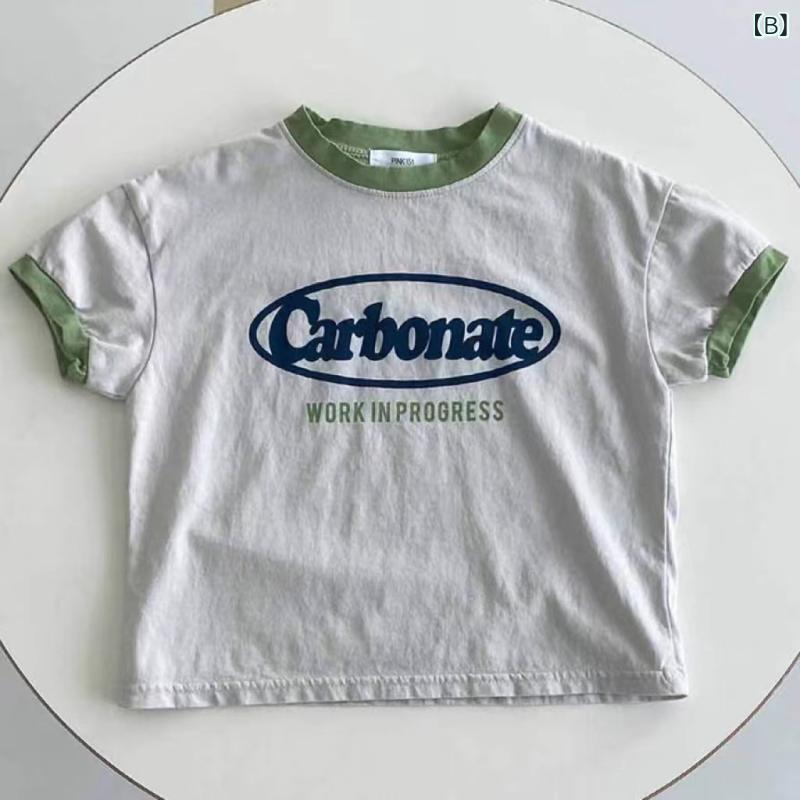 ビジョンストアのTシャツ ベビー キッズ 子供 男の子 女の子 カットソー トップス 半袖 クルーネック 丸首 英字 プリント ロゴ 切り替え 配色 綿 コットン 普段使い 通園 通学 カジュアル シンプル お出かけ プルオーバー｜アングル3