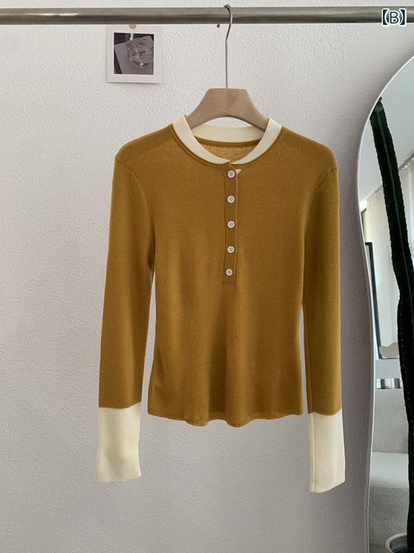 ニット レディース トップス 丸首 長袖 切り替え バイカラー 秋服 韓国ファッション スリム見え プルオーバー カジュアル きれいめ おしゃれ vision-stores-10426023 ビジョンストア サンプル画像3
