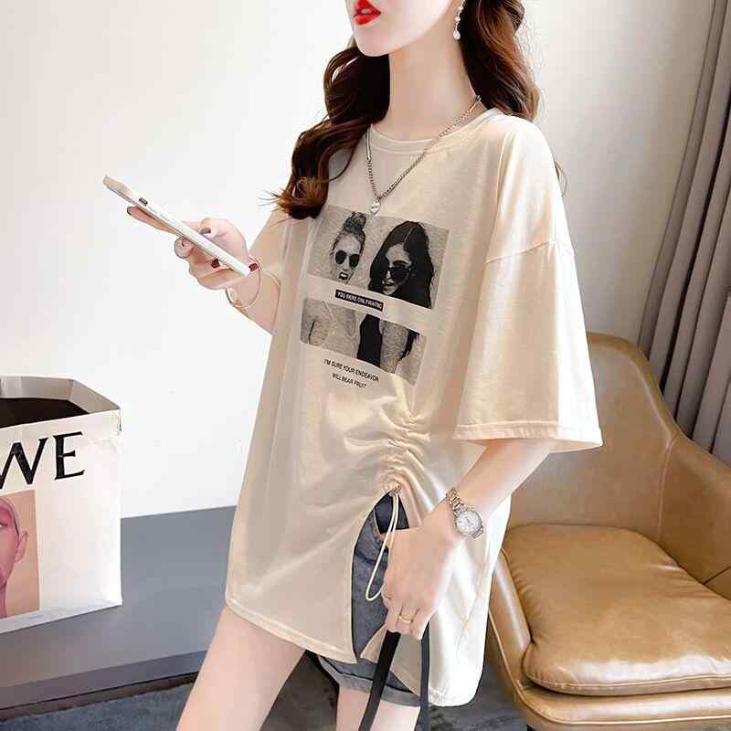 Tシャツ レディース 半袖 トップス チュニック カットソー プルオーバー ドローストリング スリット クルーネック ゆったり 大きいサイズ ビッグシルエット 薄手 伸縮性 ストレッチ カジュアル 春夏 サマー vision-stores-10209000 ビジョンストア パッケージ画像