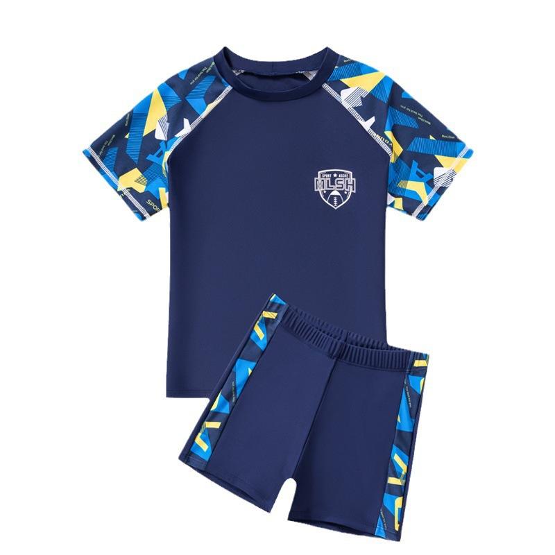 水着 キッズ 男の子 ジュニア 分体 セット セパレート 半袖 スイムウェア 泳ぎズボン ビーチ 紫外線対策 日焼け防止 軽量 伸縮性 通気性 速乾 スイミング スクール プール 海水浴 水遊び 子供用 幼児 レジャー アウトドア サマーブルー